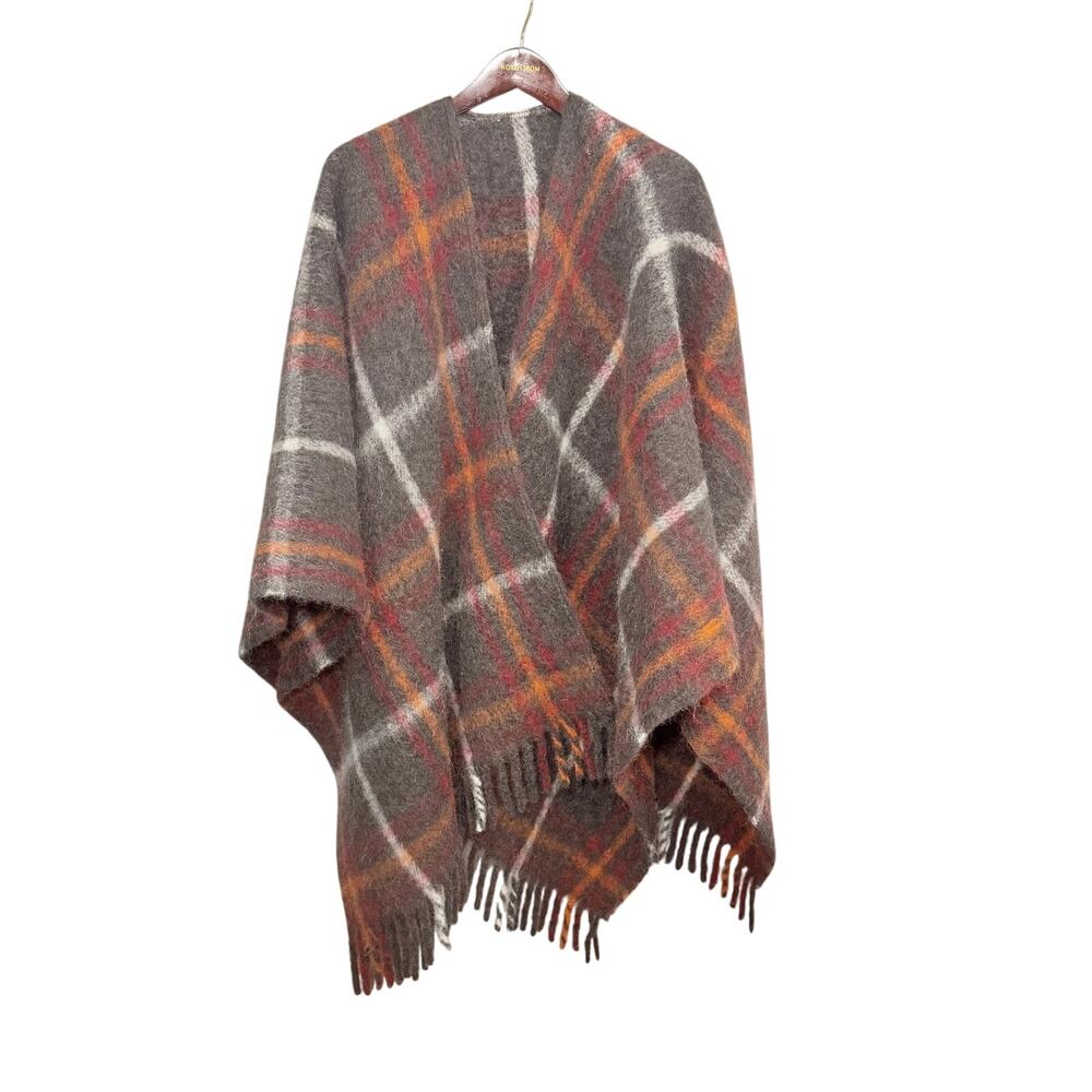 Golden Goose Alpaca Mohair Plaid Wrap Shawl Cape One Size Quiet Luxury Italy